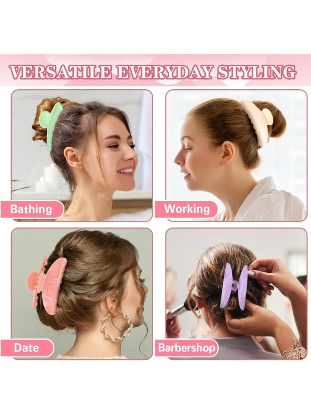 32 Pcs Large Non-Slip Acrylic Hair Claw Clips - Cute Pastel Barrettes for Women